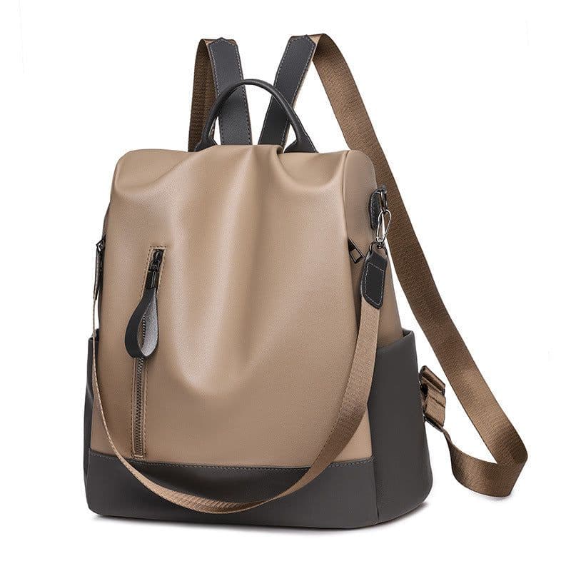 image-Women's Bag PU Soft Leather Textured Backpack Fashion Hong Kong Style Large Capacity