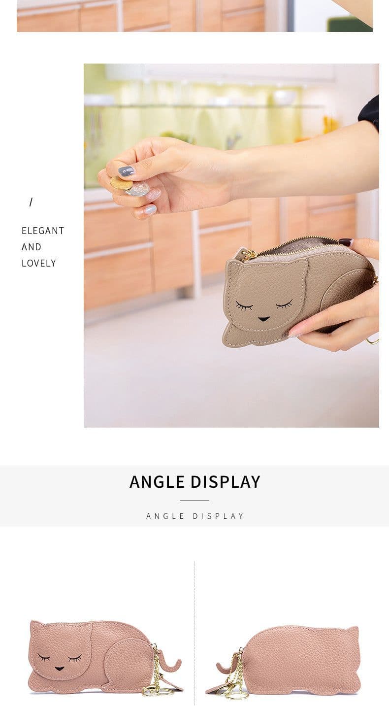 image-Cat Ultra-thin Coin Purse Genuine Leather Internet Celebrity Key Bag