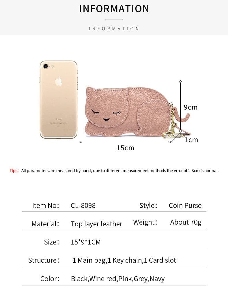 image-Cat Ultra-thin Coin Purse Genuine Leather Internet Celebrity Key Bag