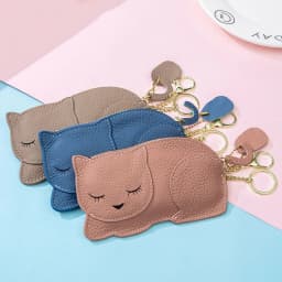 image-Cat Ultra-thin Coin Purse Genuine Leather Internet Celebrity Key Bag