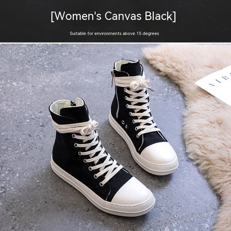 image-High-top Men's And Women's Platform Wax Surface Fleece-lined Milk-fragrant Canvas Shoes