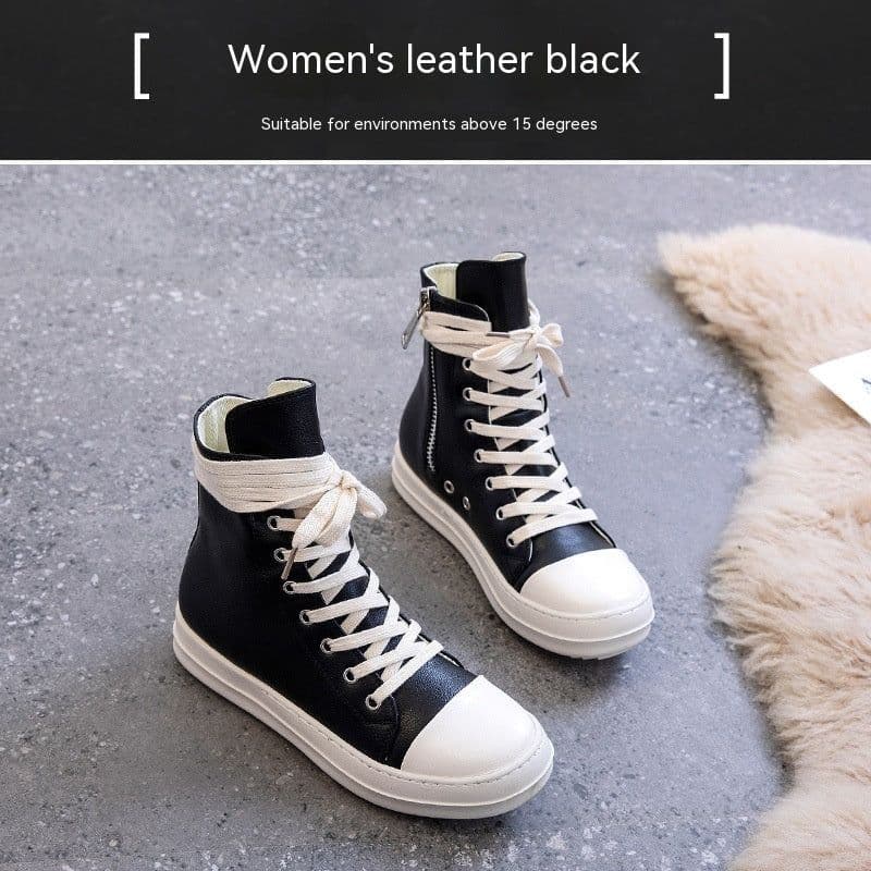 image-High-top Men's And Women's Platform Wax Surface Fleece-lined Milk-fragrant Canvas Shoes