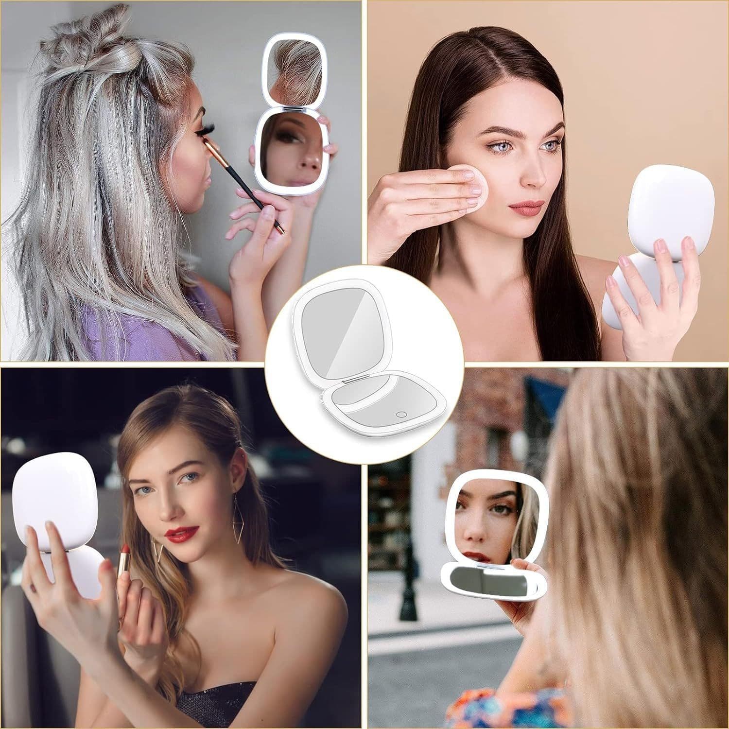 image-Handheld Led Make-up Mirror Foldable And Portable Portable Makeup Mirror