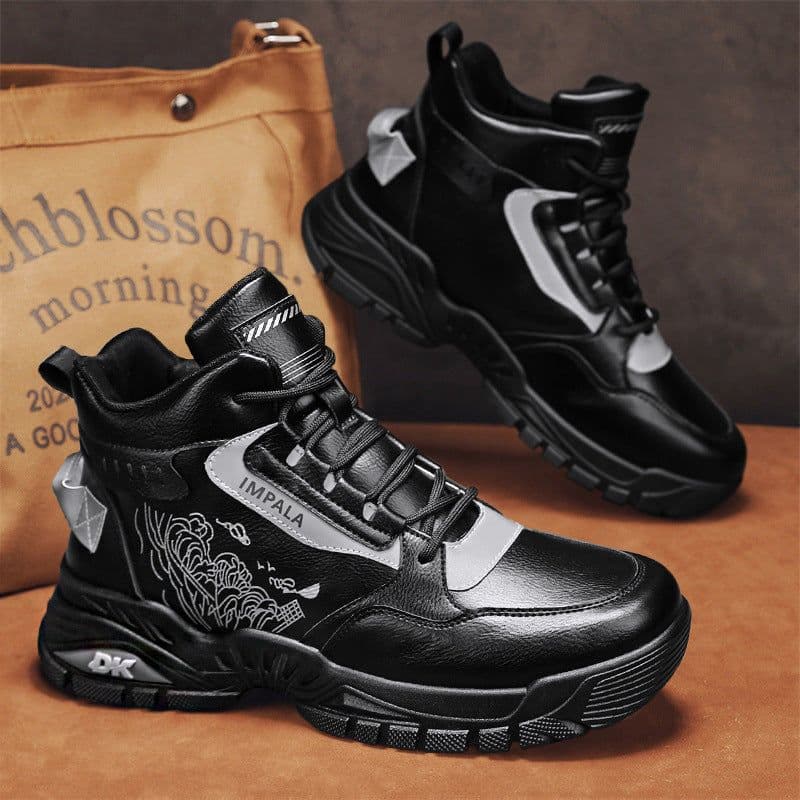 image-All-match Leather Facing Wear-resistant Labor Protection High-top Tide Shoes