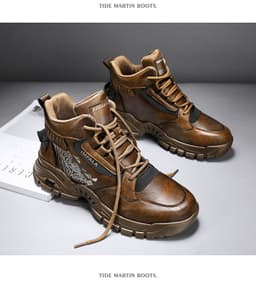 image-All-match Leather Facing Wear-resistant Labor Protection High-top Tide Shoes