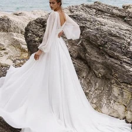 image-European And American High Waist Plus Size Deep V Long Sleeve Mopping Backless Wedding Dress High Slit