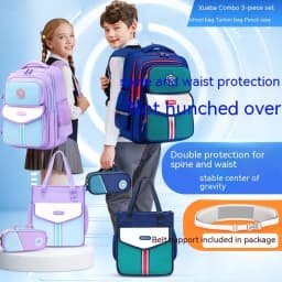 image-Primary School Student Waterproof Spine Protection Waist Support Large Capacity Backpack Oxford Cloth For Boys And Girls