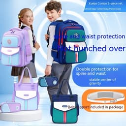 image-Primary School Student Waterproof Spine Protection Waist Support Large Capacity Backpack Oxford Cloth For Boys And Girls
