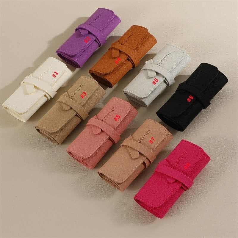 image-Portable And Versatile Small Jewelry Roll Earring Ring Ear Stud Necklace Watch Pouch