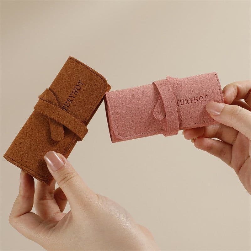 image-Portable And Versatile Small Jewelry Roll Earring Ring Ear Stud Necklace Watch Pouch