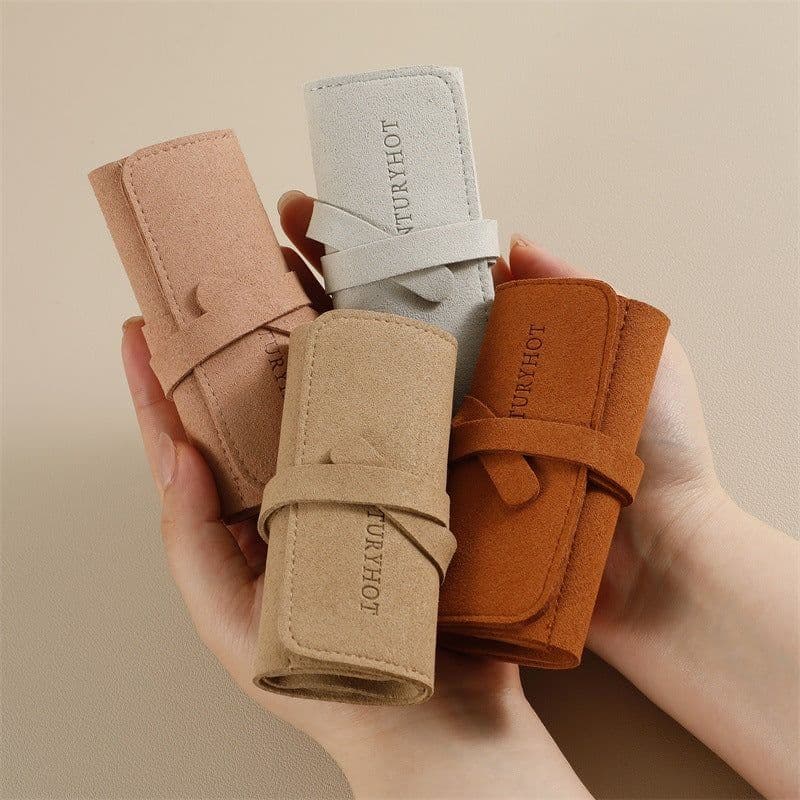 image-Portable And Versatile Small Jewelry Roll Earring Ring Ear Stud Necklace Watch Pouch