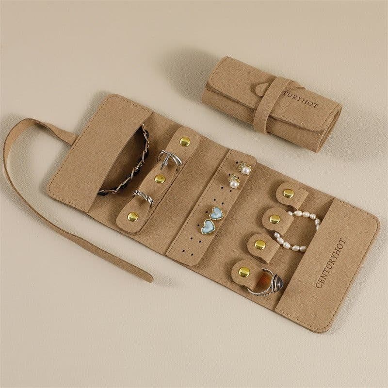image-Portable And Versatile Small Jewelry Roll Earring Ring Ear Stud Necklace Watch Pouch