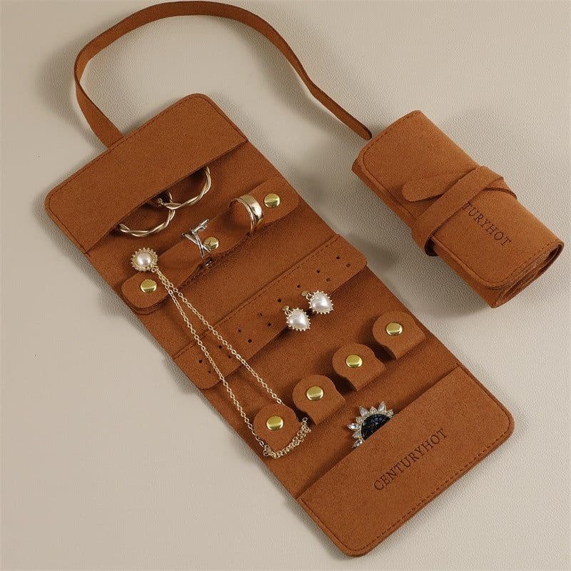 image-Portable And Versatile Small Jewelry Roll Earring Ring Ear Stud Necklace Watch Pouch