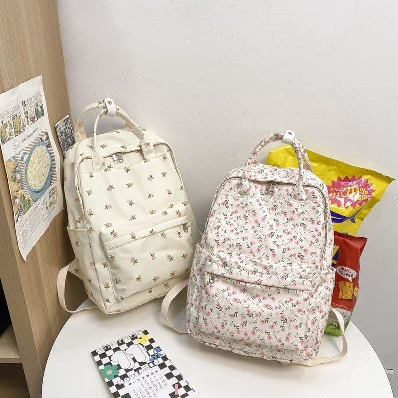 image-Girls' Korean Style Cute Floral Student Schoolbag Junior And Middle School Students Backpack