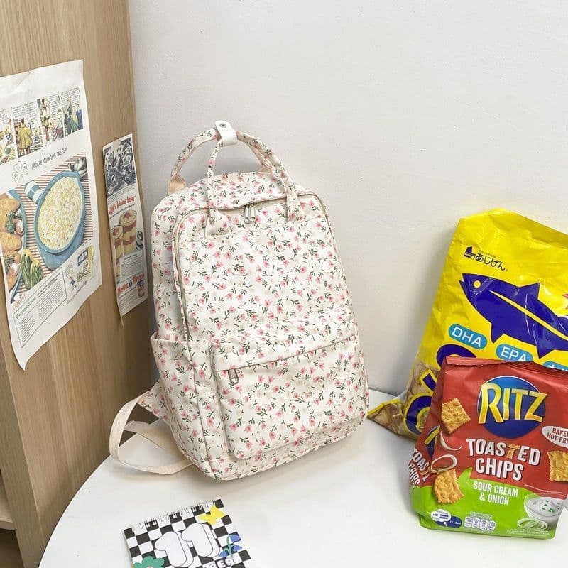 image-Girls' Korean Style Cute Floral Student Schoolbag Junior And Middle School Students Backpack