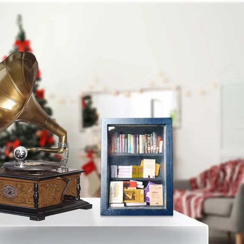 image-Shake Away Anxiety Bookshelf Mini Anti-Anxiety Bookshelf Ornament For Desktop Decor Stress Reliever Wooden Library Birthday Gift