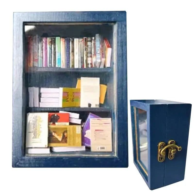 image-Shake Away Anxiety Bookshelf Mini Anti-Anxiety Bookshelf Ornament For Desktop Decor Stress Reliever Wooden Library Birthday Gift