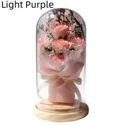 image-Artificial Rose Dried Flowers Gypsophila Babysbreath Bouquet Glass Cover Ornaments LED Small Night Lamp Valentine's Day Gift