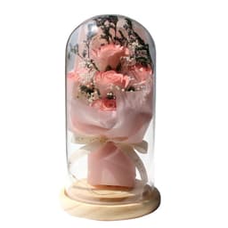 image-Artificial Rose Dried Flowers Gypsophila Babysbreath Bouquet Glass Cover Ornaments LED Small Night Lamp Valentine's Day Gift