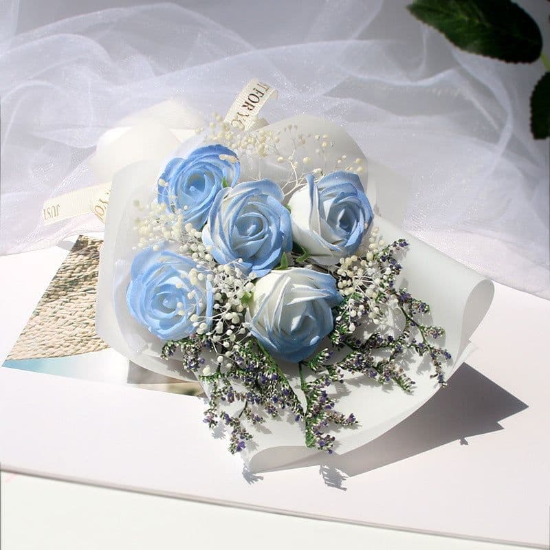 image-Artificial Rose Dried Flowers Gypsophila Babysbreath Bouquet Glass Cover Ornaments LED Small Night Lamp Valentine's Day Gift