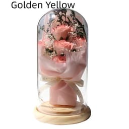 image-Artificial Rose Dried Flowers Gypsophila Babysbreath Bouquet Glass Cover Ornaments LED Small Night Lamp Valentine's Day Gift
