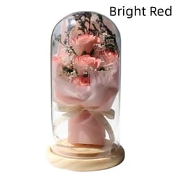 image-Artificial Rose Dried Flowers Gypsophila Babysbreath Bouquet Glass Cover Ornaments LED Small Night Lamp Valentine's Day Gift