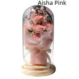 image-Artificial Rose Dried Flowers Gypsophila Babysbreath Bouquet Glass Cover Ornaments LED Small Night Lamp Valentine's Day Gift