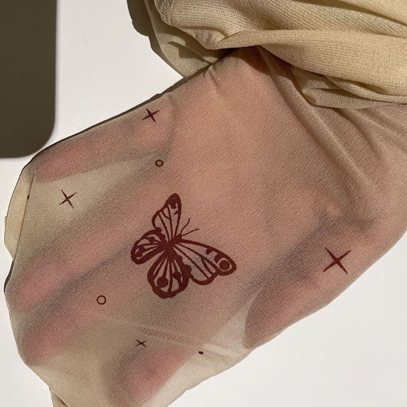 image-Lolita Tattoo Y2g Tattoo Print Butterfly Stockings