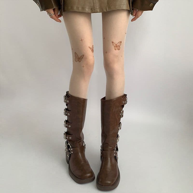 image-Lolita Tattoo Y2g Tattoo Print Butterfly Stockings