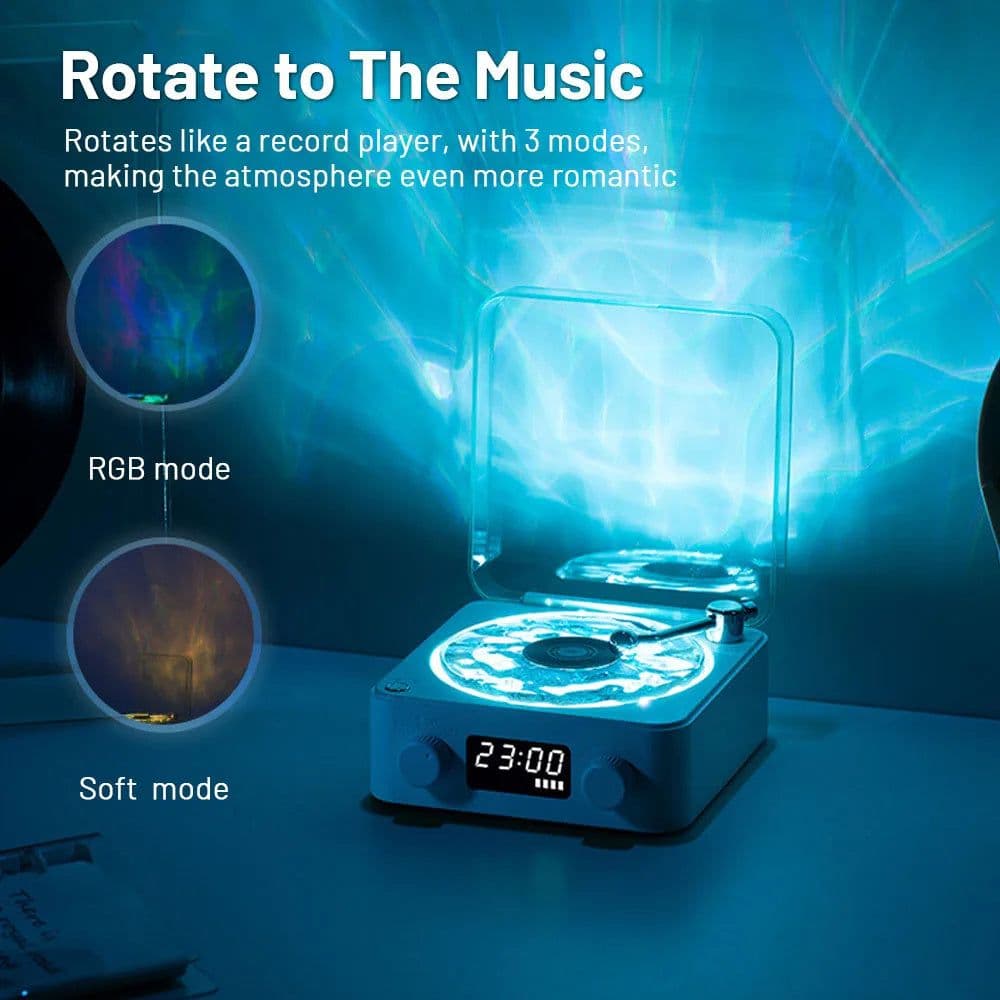 image-Retro Turntable Speaker Wireless Bluetooth 5.0 Vinyl Record Player Stereo Sound With White Noise RGB Projection Lamp Effect