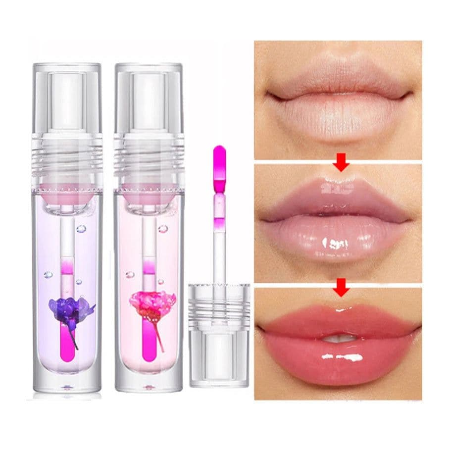 image-Flower Color Changing Lip Oil Moisturizing Jelly Lipgloss Clear Temperature Change Liquid Lipstick Reduce Lip Line Make Up