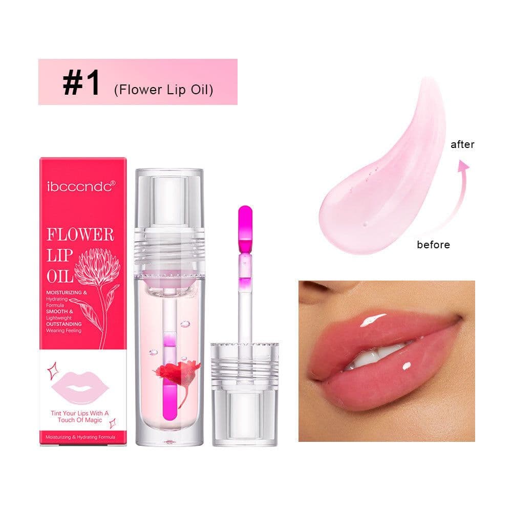 image-Flower Color Changing Lip Oil Moisturizing Jelly Lipgloss Clear Temperature Change Liquid Lipstick Reduce Lip Line Make Up