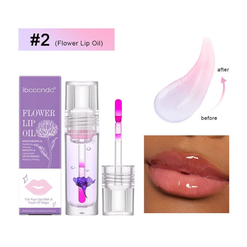 image-Flower Color Changing Lip Oil Moisturizing Jelly Lipgloss Clear Temperature Change Liquid Lipstick Reduce Lip Line Make Up