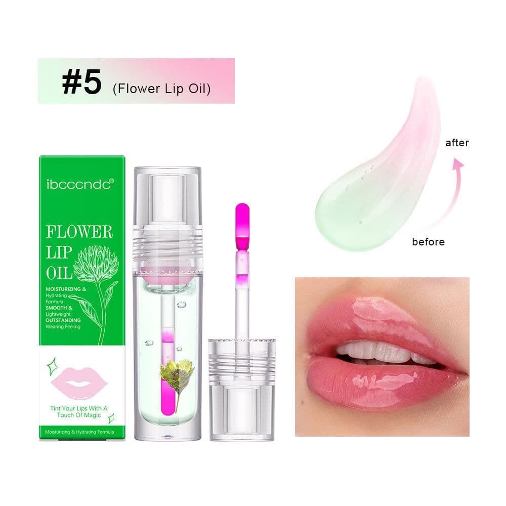 image-Flower Color Changing Lip Oil Moisturizing Jelly Lipgloss Clear Temperature Change Liquid Lipstick Reduce Lip Line Make Up