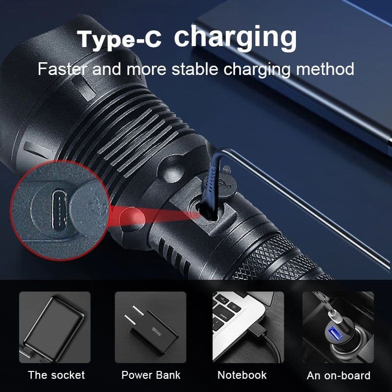 image-Aluminum Alloy Telescopic Zoom Usb Charging Xhp70 Strong Light Flashlight