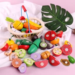 image-Wooden Vegetable Magnetic Children's Play House Cut Fruit Toys