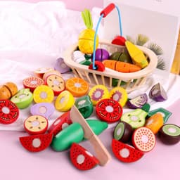 image-Wooden Vegetable Magnetic Children's Play House Cut Fruit Toys
