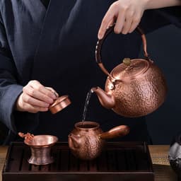 image-Copper Pot Tea Kettle Handmade Pure Copper Kettle Electric Ceramic Stove Side Handle Pot Pitcher Health Tea Set Copper Teapot