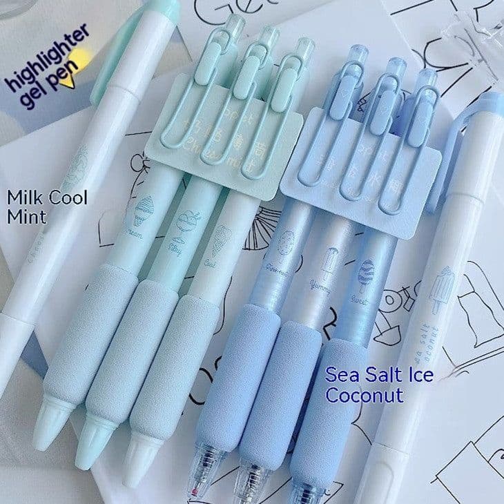 image-Learning Office Ice Cream Sponge Press Neutral Pen Double Headed Fluorescent