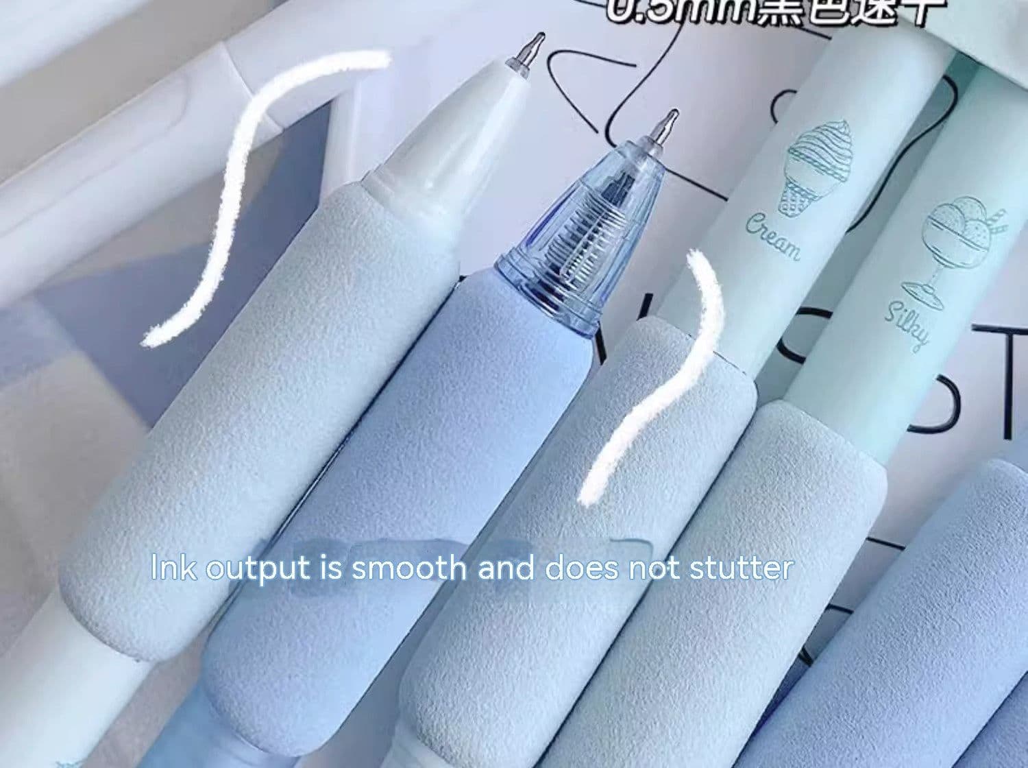 image-Learning Office Ice Cream Sponge Press Neutral Pen Double Headed Fluorescent