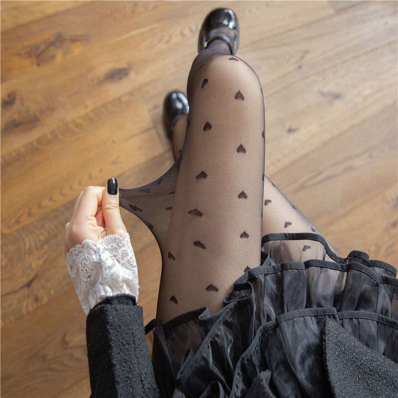 image-Red Small Love Stockings Ultra-thin Transparent Black Silk Polka Dot Pantyhose Anti-snagging
