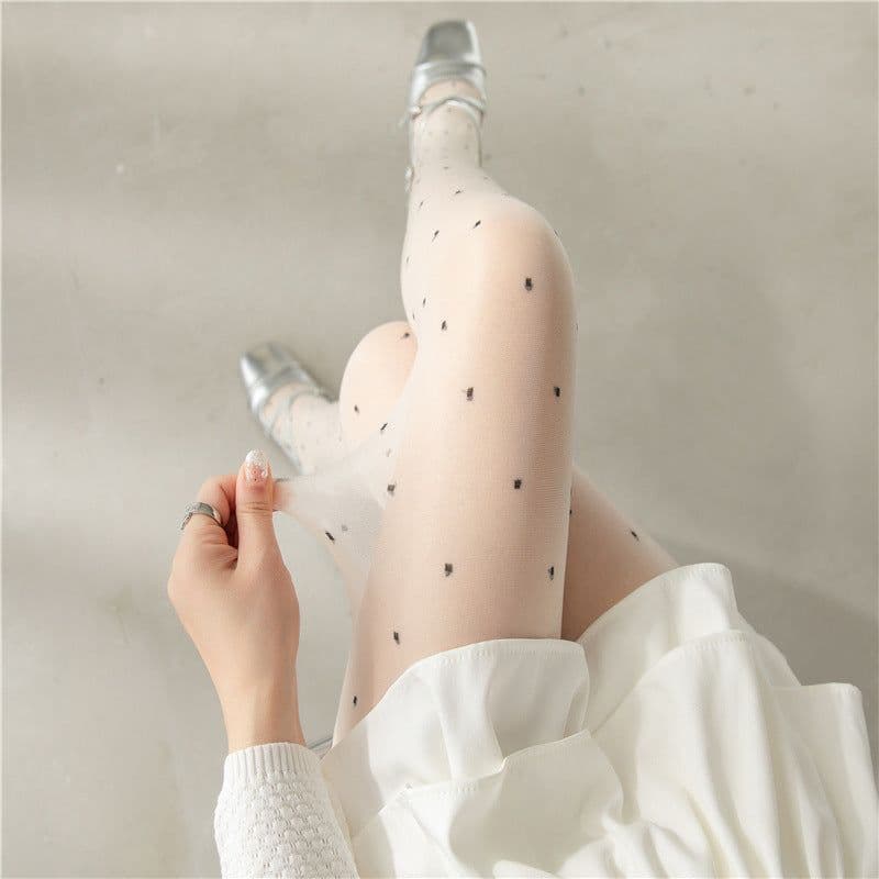 image-Red Small Love Stockings Ultra-thin Transparent Black Silk Polka Dot Pantyhose Anti-snagging
