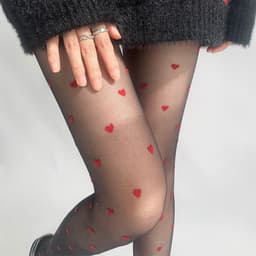 image-Red Small Love Stockings Ultra-thin Transparent Black Silk Polka Dot Pantyhose Anti-snagging