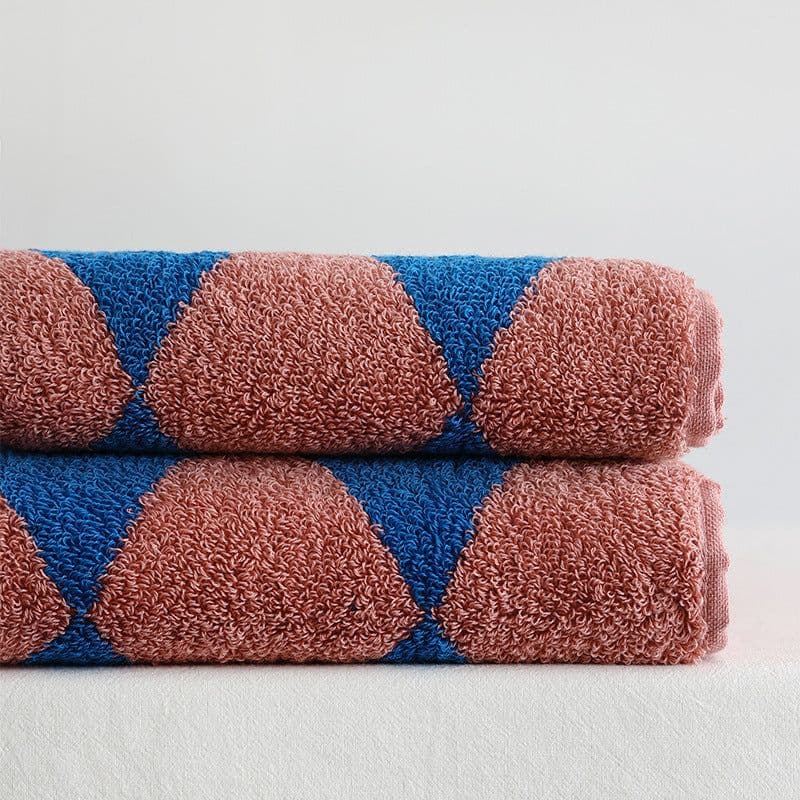 image-Parent-child Large Rhombus Striped Long-staple Cotton Yarn-dyed Household Towels Bath