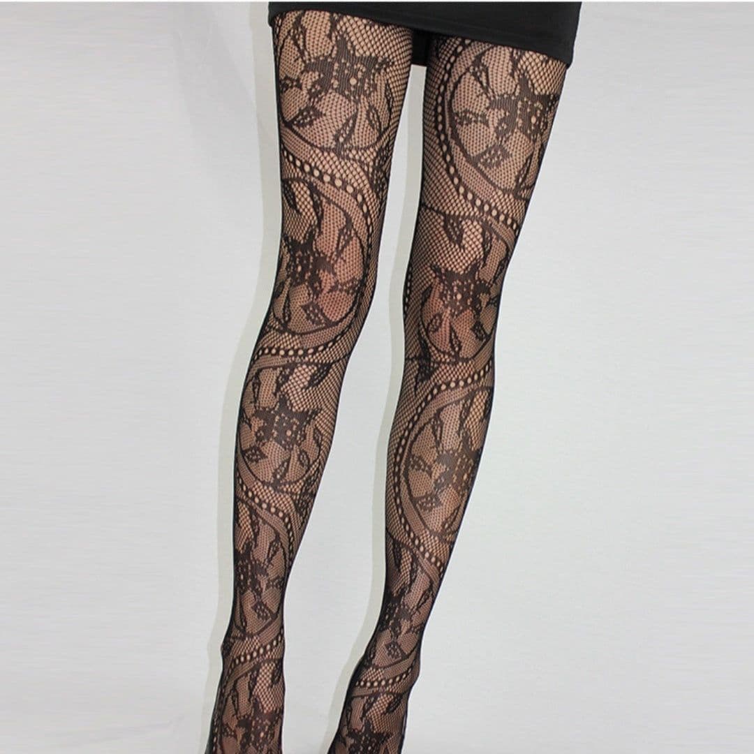 image-Yuan Retro Hollow Net Socks Large Medium And Small Mesh Panty-hose Totem Tornado Stockings