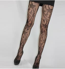 image-Yuan Retro Hollow Net Socks Large Medium And Small Mesh Panty-hose Totem Tornado Stockings