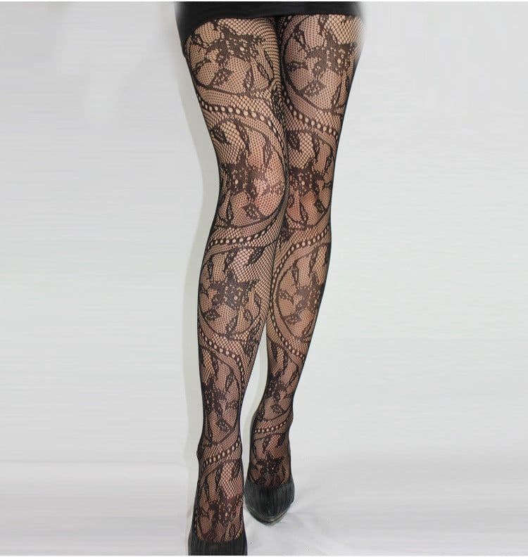 image-Yuan Retro Hollow Net Socks Large Medium And Small Mesh Panty-hose Totem Tornado Stockings