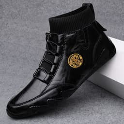 image-Real Leather With Fleece Lining Mid-top Wool Socks Mouth Octopus Leather Boots