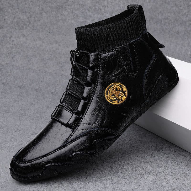 image-Real Leather With Fleece Lining Mid-top Wool Socks Mouth Octopus Leather Boots