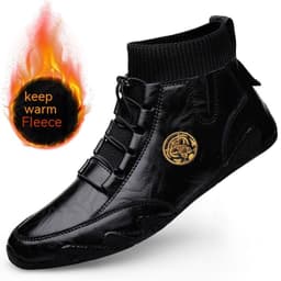 image-Real Leather With Fleece Lining Mid-top Wool Socks Mouth Octopus Leather Boots
